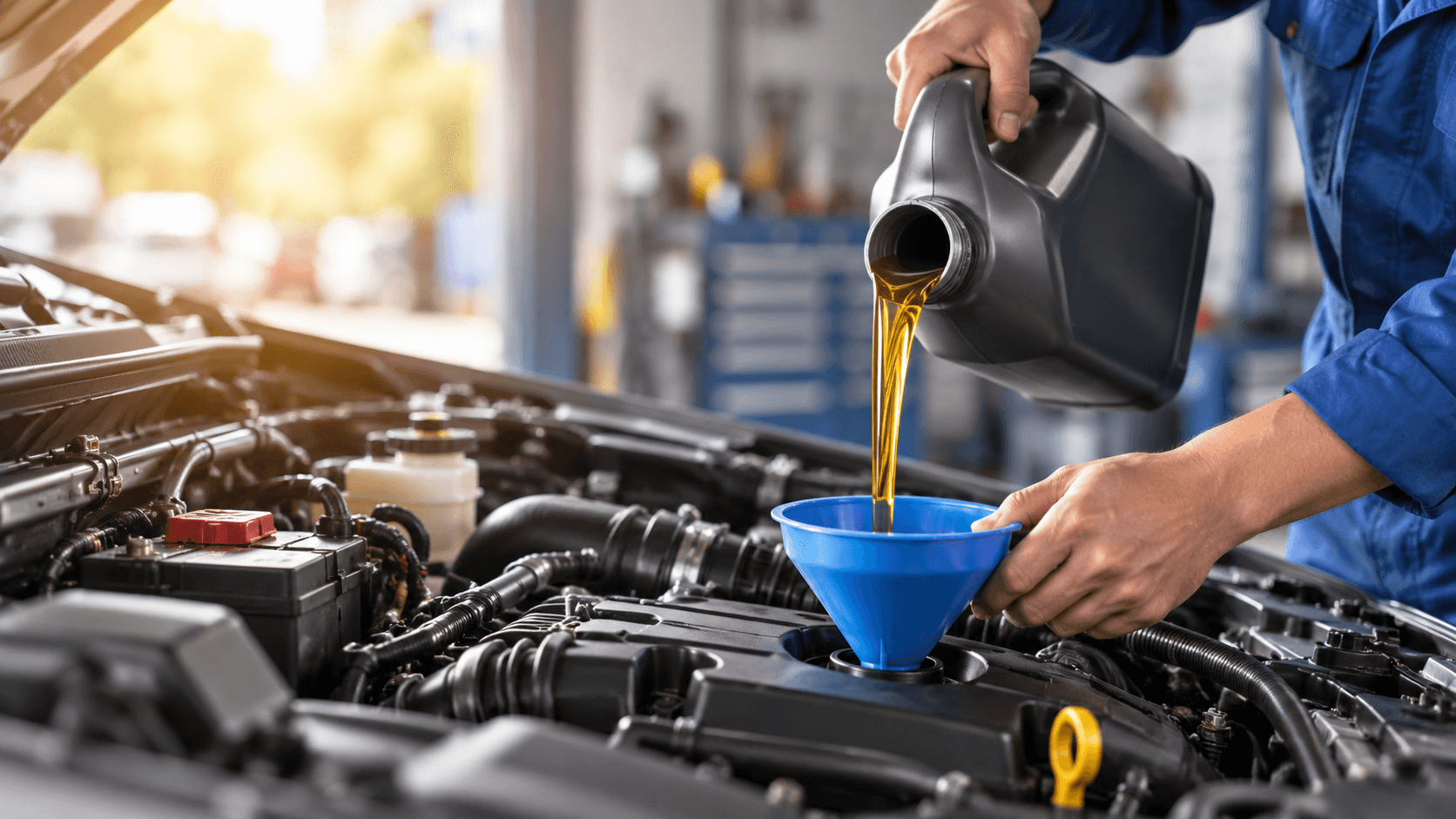 Vidange d’huile moteur réalisée sur une voiture dans un garage au Maroc